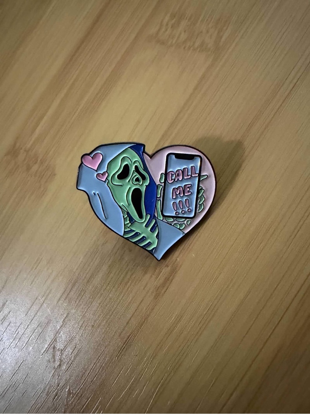 Ghostface “Call Me” Heart Enamel Pin Scream Horror Cute Pastel